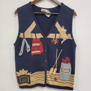 Vtg Capacity Womens Farm Sweater Vest Size L Blue Cottagecore‎ Cabincore Novelty
